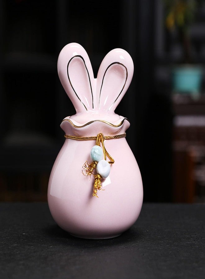 SUSOYAOCHEN Rabbit Shaped Ceramic Storage Jar, Ceramic Jewelry Trinket Box, Storage for Ring Necklace Bracelet Earrings Rings Specie and Accessories (Pink) - Image 2